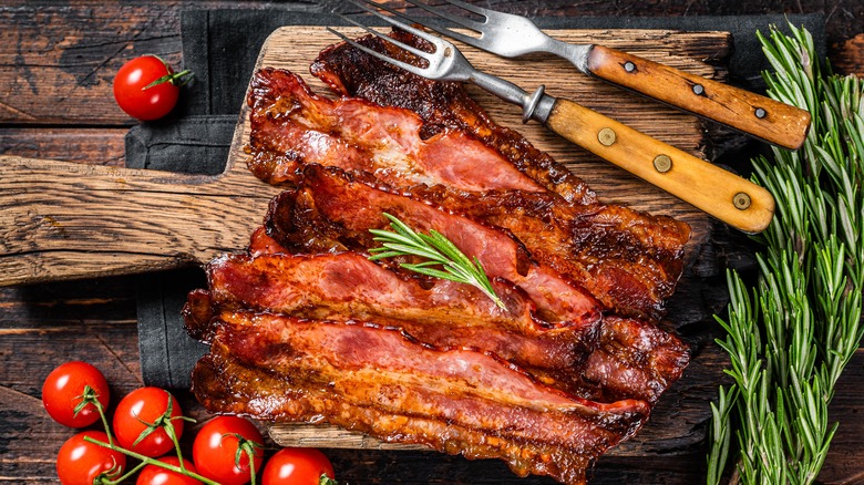 bacon on wooden board