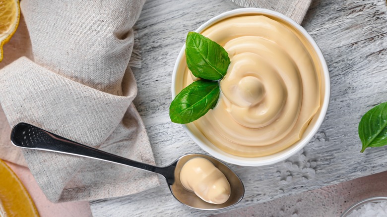 mayonnaise in bowl with spoon