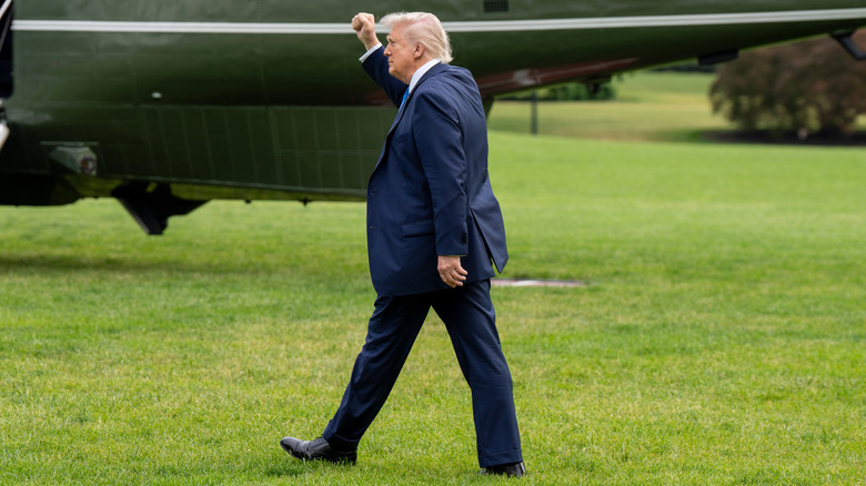 Trump walking in the grass