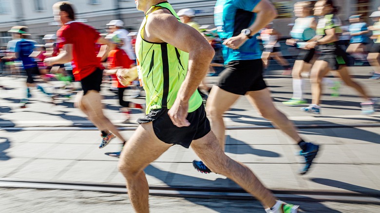 Group of athlete runners running a marathon