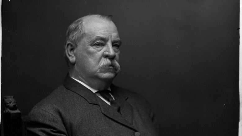 Grover Cleveland staring out to the side in black and white photo.