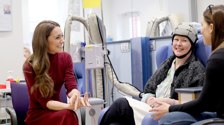 Catherine, Princess of Wales talking with Katherine Field during a visit to The Royal Marsden Hospital