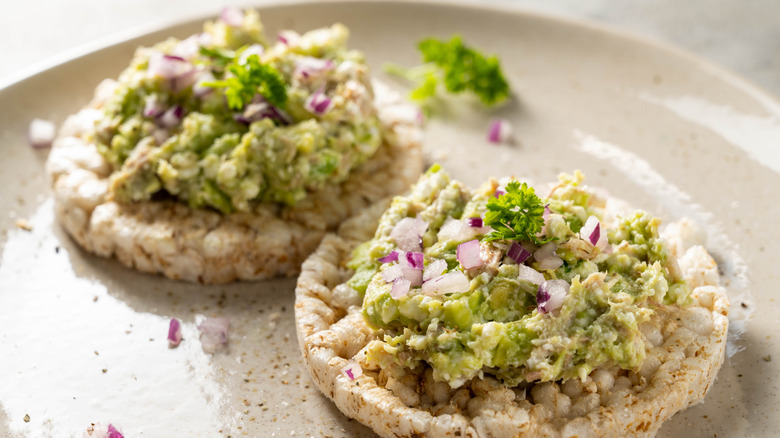 Avocado spread on rice cakes