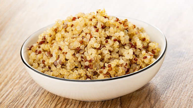 A white bowl filled with quinoa 