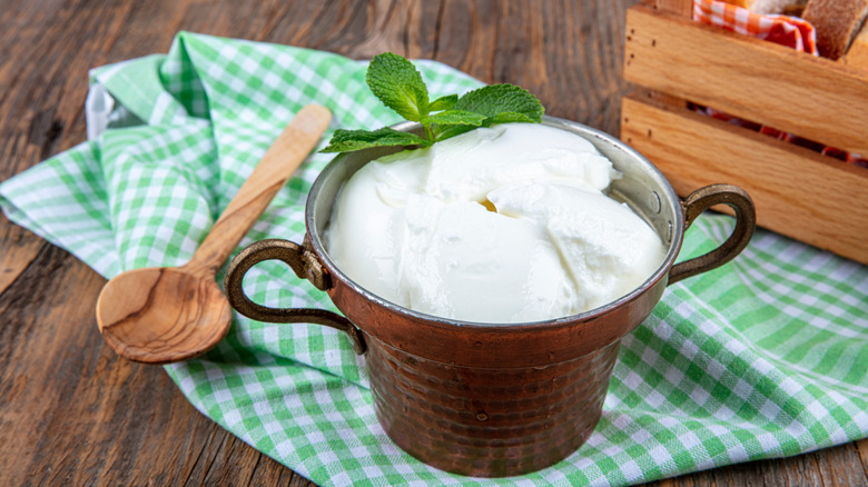 Yogurt in a copper bowl