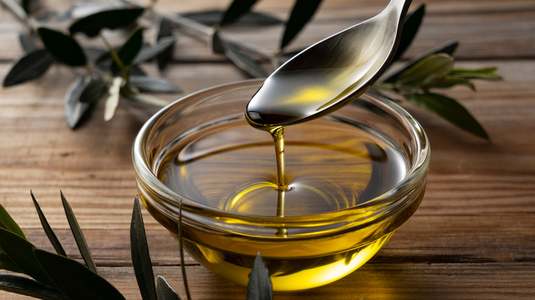 Olive oil in a glass bowl