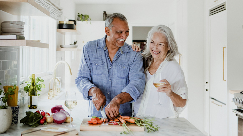 couple cooking together