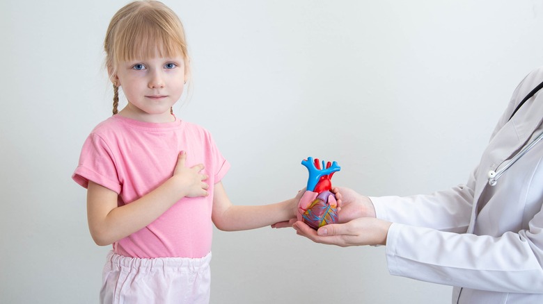 Doctor and girl holding heart model