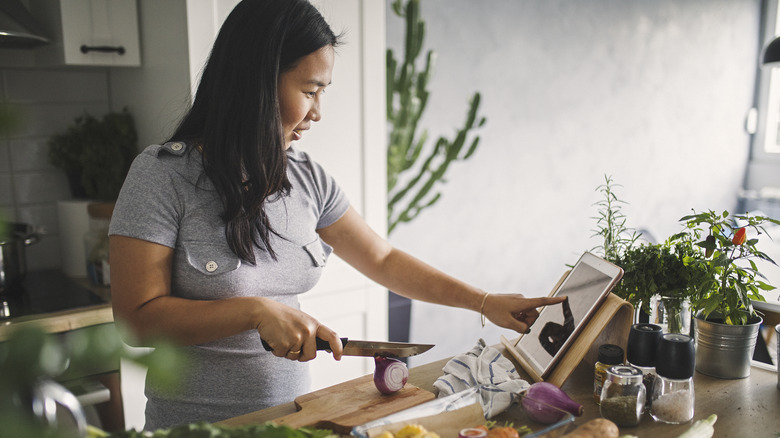 woman cooking at home