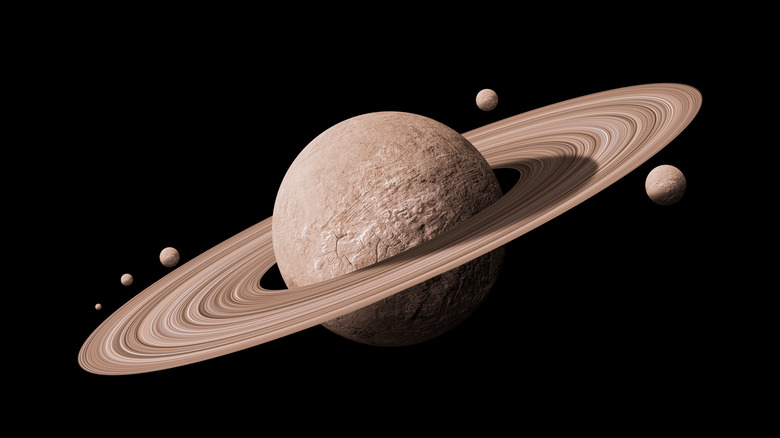 the planet Saturn and its moons