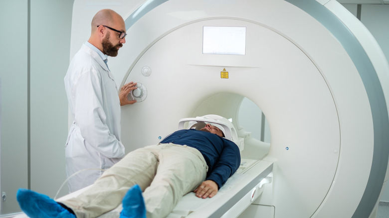 A patient receiving an MRI