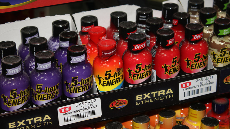 packs of 5 hour energy shots on a shelf