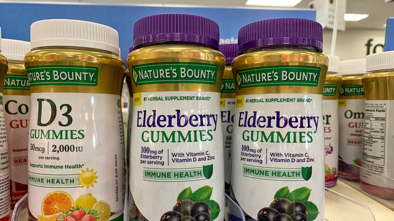 Elderberry gummies in a grocery store