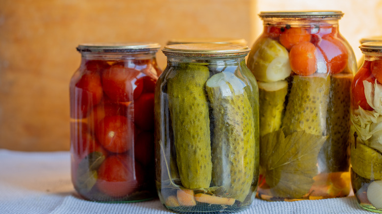 Glass jars of pickles