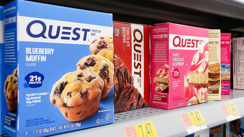 Quest protein bars on a shelf