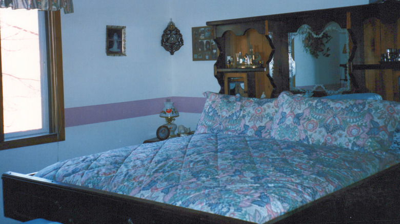 Master bedroom with a waterbed, 80s and 90s style home decor