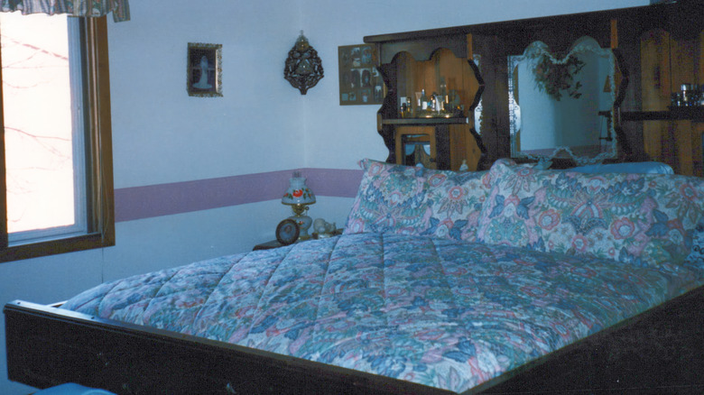 Master bedroom with a waterbed, 80s and 90s style home decor