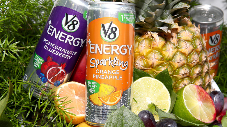cans of v8 +Energy drinks