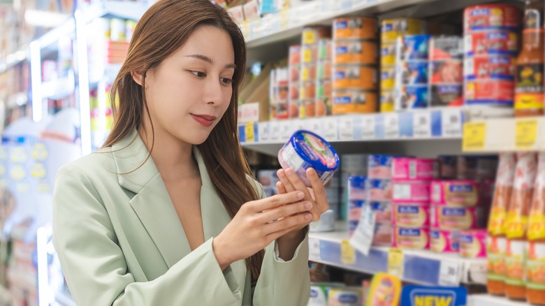 Reading label on canned food