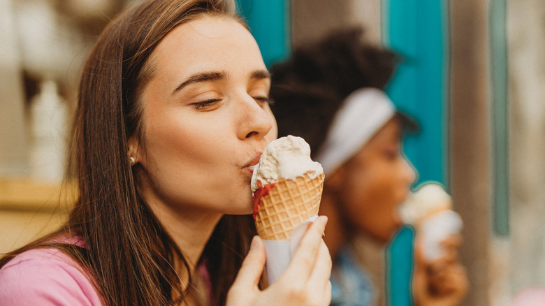 woman eating an ice cream cone