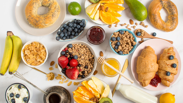 A spread of different kinds of breakfast foods