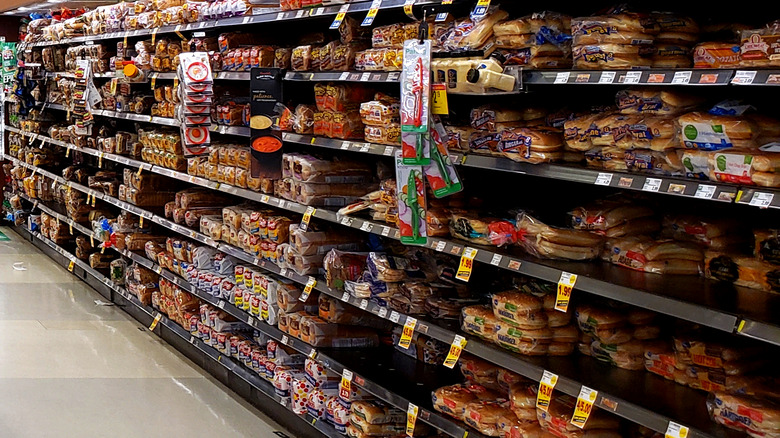bread aisle in grocery store