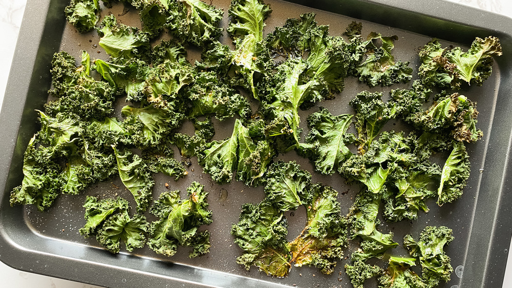 baked kale chips on pan