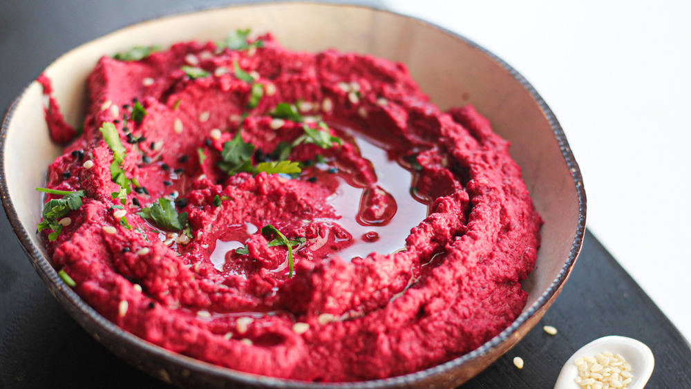 beet hummus served