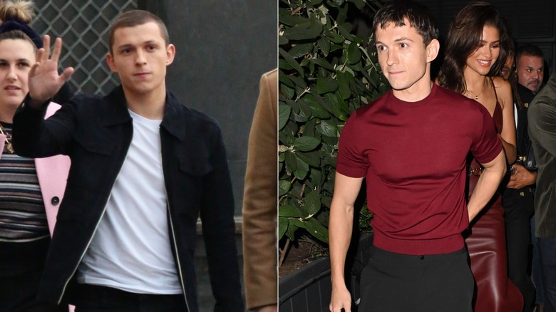 Tom Holland before he gave up drinking and after he focused on a healthier lifestyle