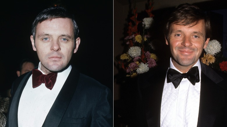 Side-by-side photos showing Anthony Hopkins before and after he quit smoking