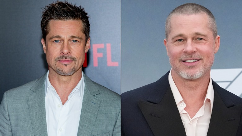 Side-by-side photos showing Brad Pitt before and after he quit smoking