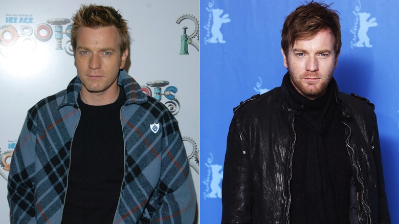 Side-by-side photos showing Ewan McGregor before and after he quit smoking