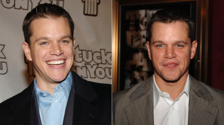 Side-by-side photos showing Matt Damon before and after he quit smoking