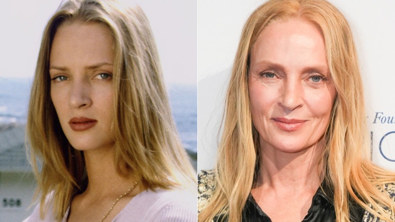Uma Thurman before she quit smoking and years after she overcame the smoking habit