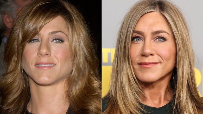 Jennifer Aniston when she was still a smoker and two decades later after she quit