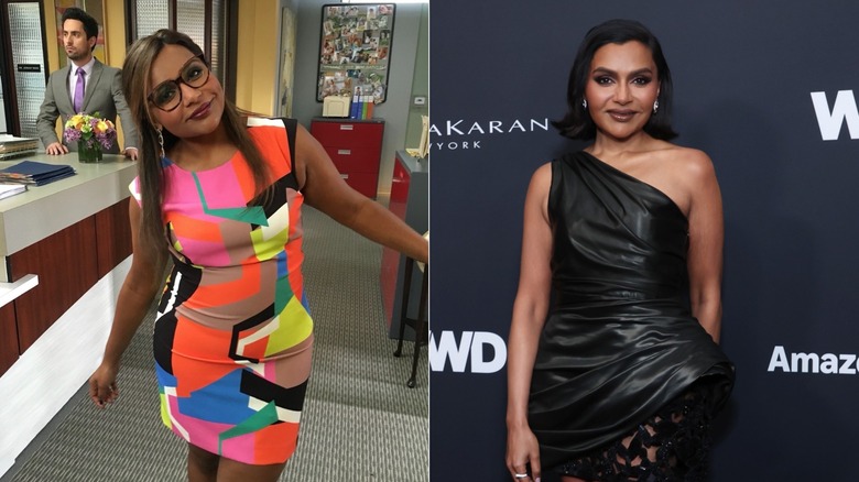 Mindy Kaling posing for a photo/Mindy Kaling posing on the red carpet at the Women's Wear Daily Style Awards