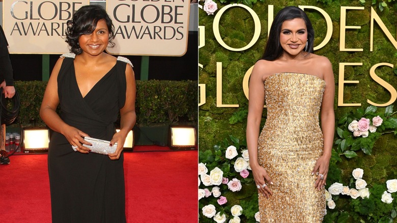 Mindy Kaling attending the 2009 Golden Globes/Mindy Kaling attending the 2025 Golden Globes