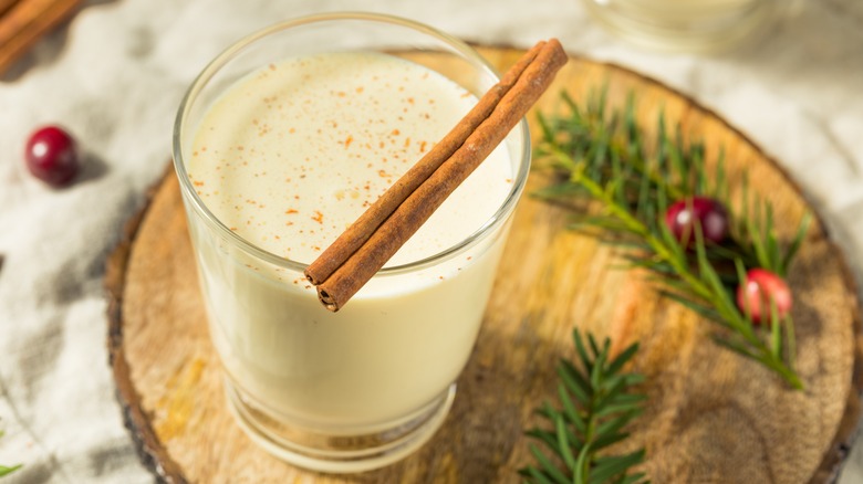 eggnog with cinnamon stick