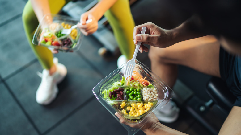 people eating healthy post-workout meal