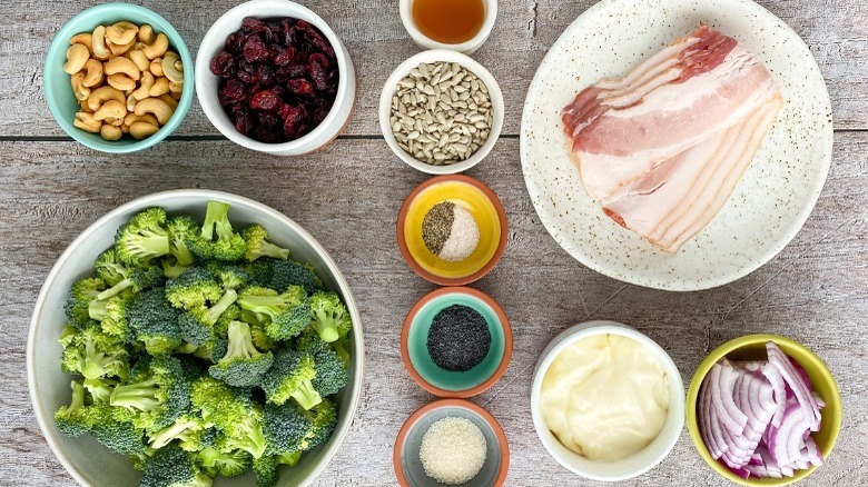 prepped ingredients for broccoli salad