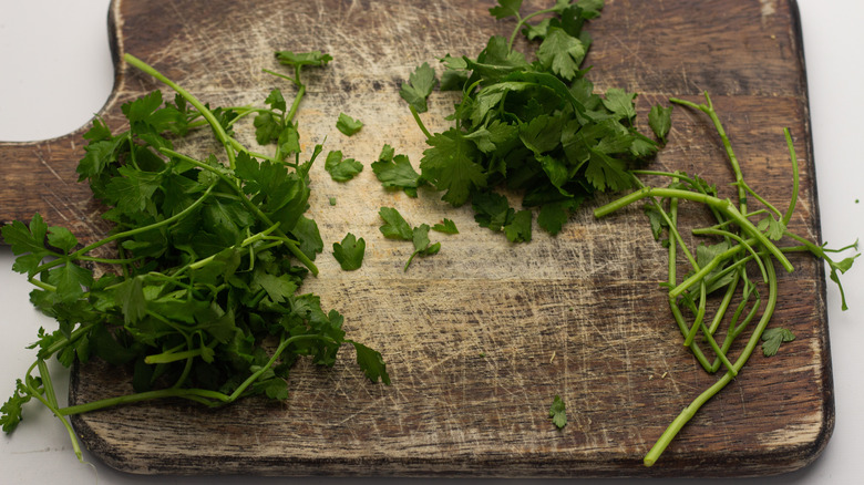 parsley on chopping board