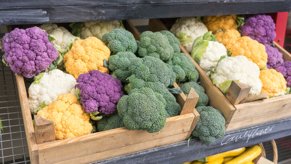 display of cauliflower and broccoli