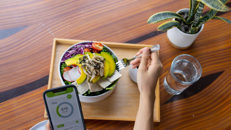dieter tracking calories on an app