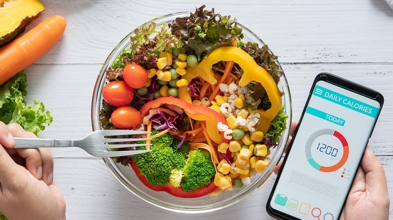 using an app to count calories in a salad