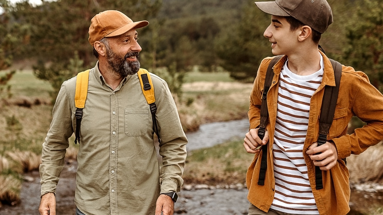 Father and son hiking
