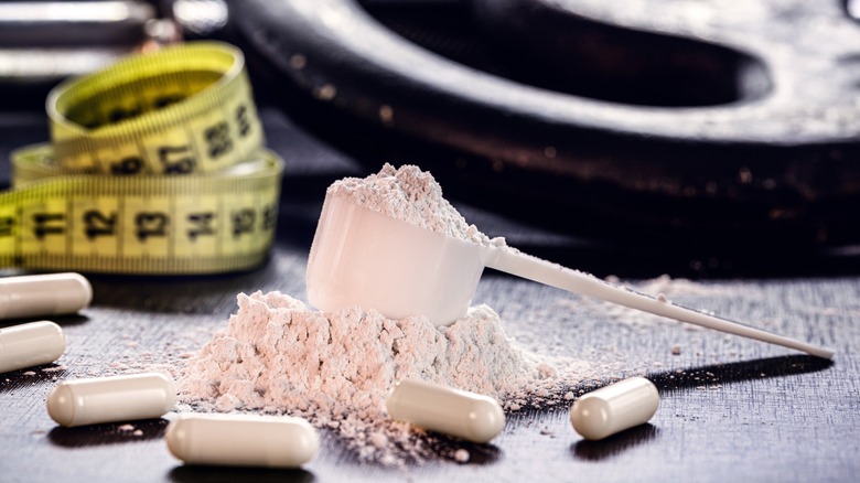 scoop of creatine powder with capsules