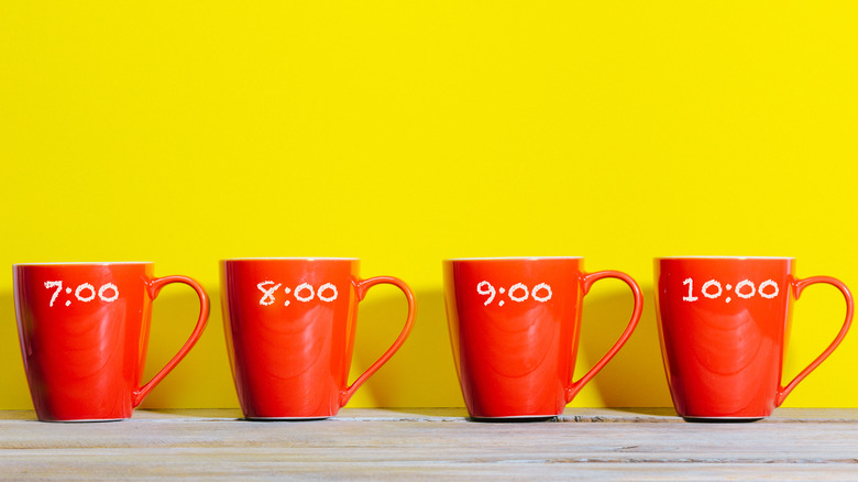 Cups of tea with times.