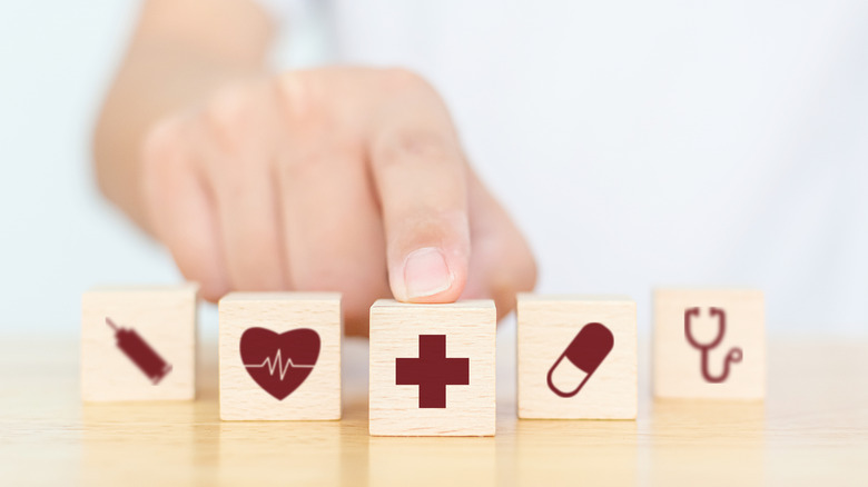 Blocks with medical symbols on them