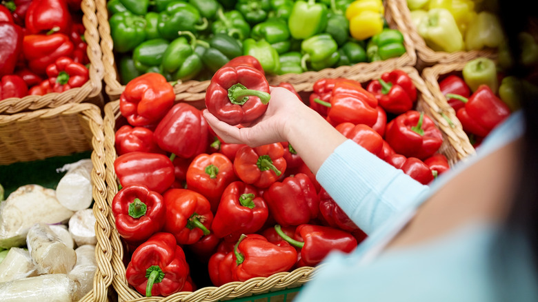 Market red pepper held in hand