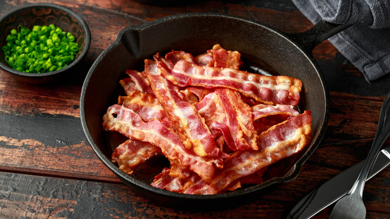 A skillet full of bacon